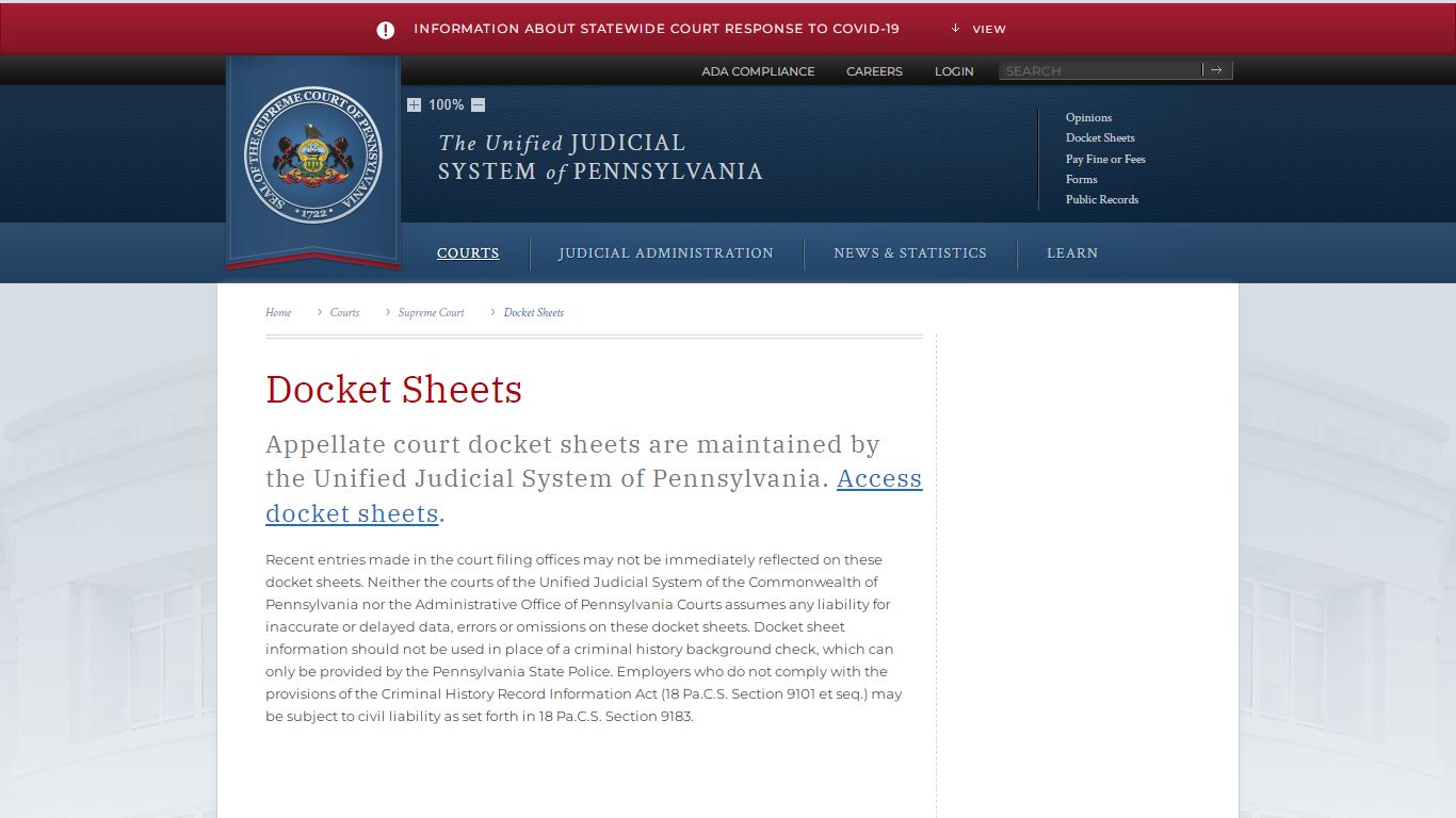 Docket Sheets | Supreme Court | Courts | Unified Judicial System of ...